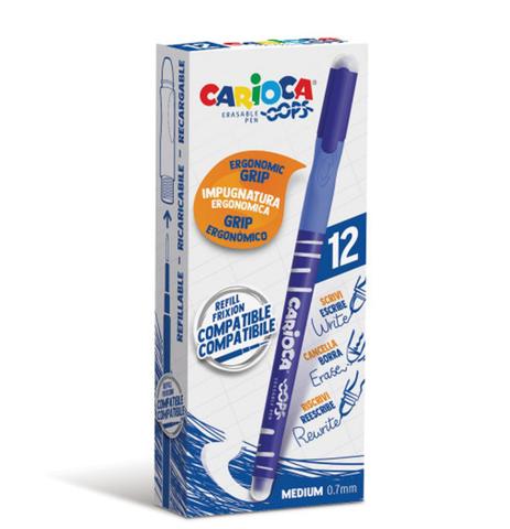 [---] Carioca, Penne cancellabili oops con cappuccio blu, 12 pz